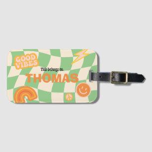 Retro Groovy Checkerboard Anpassade Namn Bagagebricka