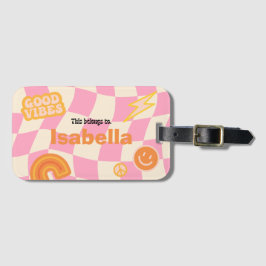 Retro Groovy Checkerboard Anpassade Namn Bagagebricka