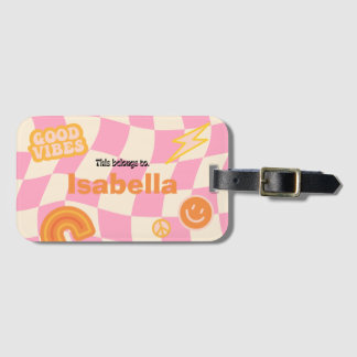 Retro Groovy Checkerboard Anpassade Namn Bagagebricka