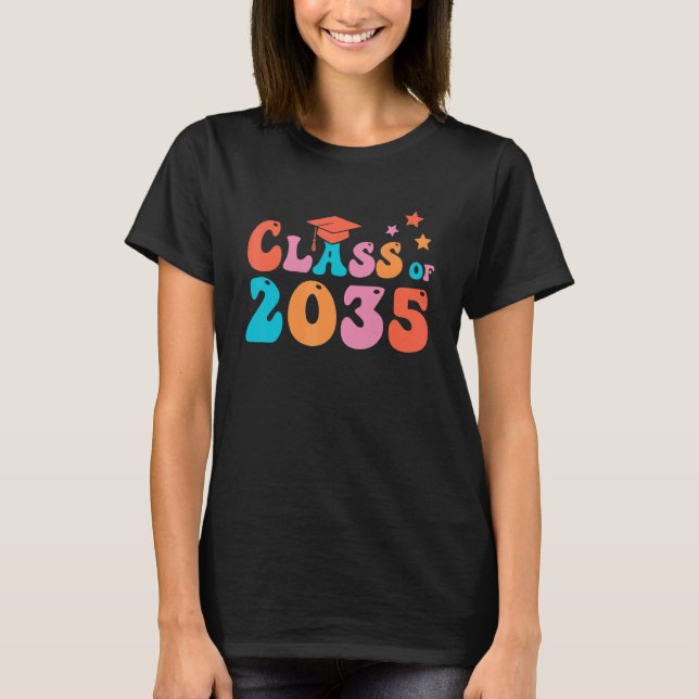 Retro Groovy Class of 2035 Grow With Me Class Back T Shirt (Framsida)