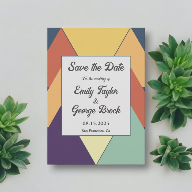 Retro Groovy Colorful Abstrakt Bröllop Spara Datumet (Skapare uppladdad)