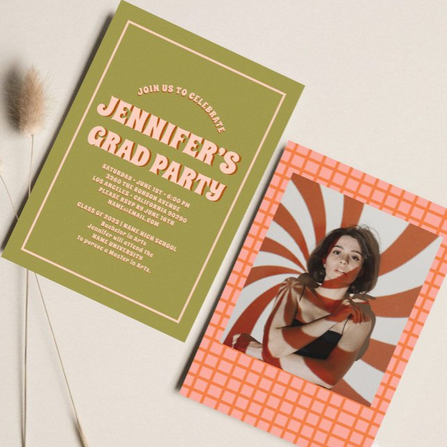 Retro Groovy Colorful High School Studentfest Inbjudningar (Skapare uppladdad)