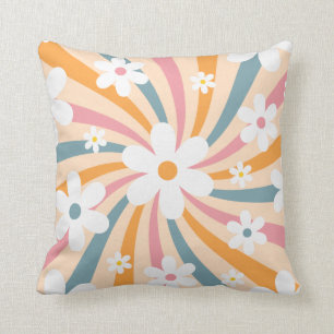 Retro Groovy Colorful Sunshine Daisy Blommigt Hipp Kudde