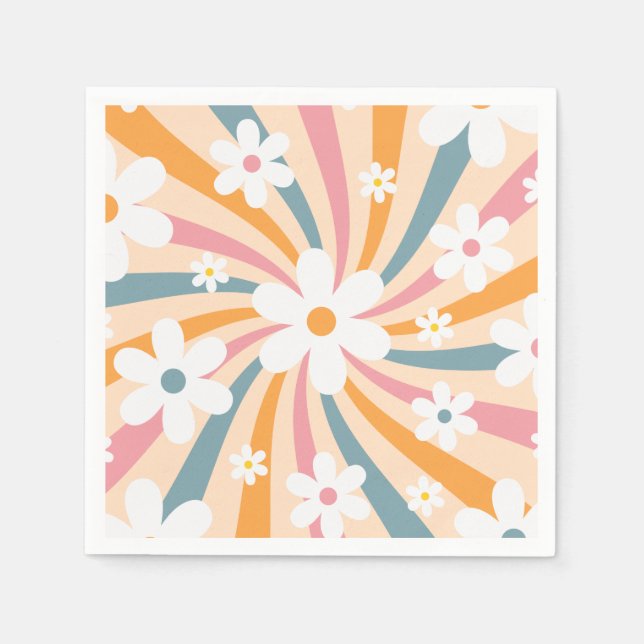 Retro Groovy Colorful Sunshine Daisy Blommigt Hipp Pappersservett (Framsidan)