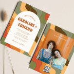 Retro Groovy Colorful Vågigt Boho Bröllop Qr-kod Inbjudningar<br><div class="desc">Retro Boho Bröllop Qr-kod</div>