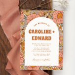 Retro Groovy Colorful Vågigt Boho Bröllop Qr-kod Inbjudningar<br><div class="desc">Bränd Orange Sol Retro Boho Bröllop Qr-kod</div>