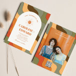 Retro Groovy Colorful Vågigt Boho Bröllop Qr-kod Inbjudningar<br><div class="desc">Bränd Orange Sol Retro Boho Bröllop Qr-kod</div>