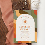 Retro Groovy Colorful Vågigt Boho Bröllop Qr-kod Inbjudningar<br><div class="desc">Bränd Orange Sol Retro Boho Bröllop Qr-kod</div>