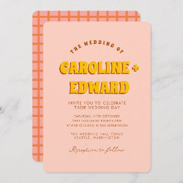 Retro Groovy Colorful Vågigt Boho Bröllop Qr-kod Inbjudningar