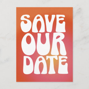 Retro Groovy Cool Orange Gradient Spara Datum Vykort