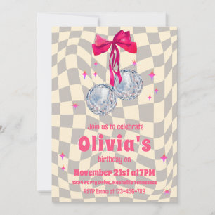Retro Groovy Coquette Bow Disco Bollar Birthday Inbjudningar