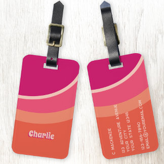 Retro Groovy Curve Rosa Orange Personlig Bagagebricka