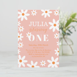 Retro Groovy Daisy Boho Girl 1st Birthday Party Inbjudningar