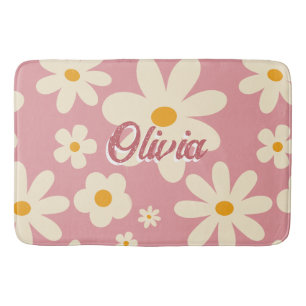Retro groovy daisy boho öknar rosa badrumsmatta