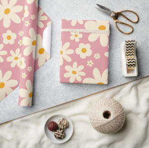 Retro groovy daisy boho öknar rosa presentpapper