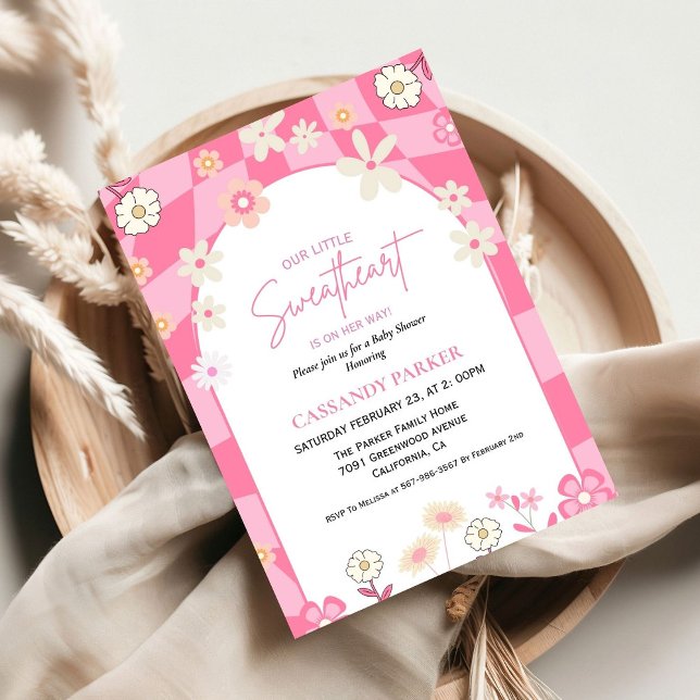 Retro Groovy Daisy Boho Valentine Baby Shower Inbjudningar (Skapare uppladdad)