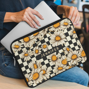 Retro Groovy Daisy Checkerboard Personlig Namn Laptop Fodral