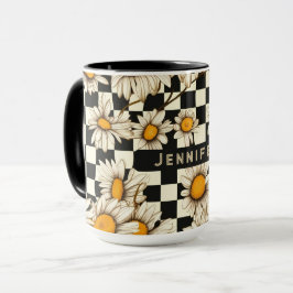 Retro Groovy Daisy Checkerboard Personlig Namn Mugg