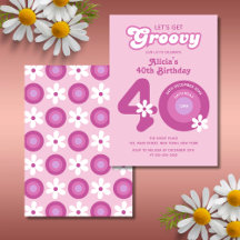 Retro Groovy Daisy Fet Rosa 40:e födelsedagen