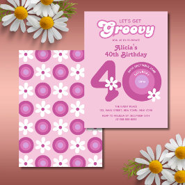 Retro Groovy Daisy Fet Rosa 40:e födelsedagen Inbjudningar