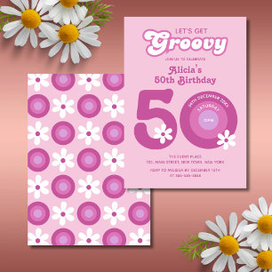 Retro Groovy Daisy Fet Rosa 50:e födelsedagen Inbjudningar