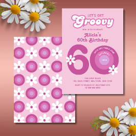 Retro Groovy Daisy Fet Rosa 60:e födelsedagen Inbjudningar