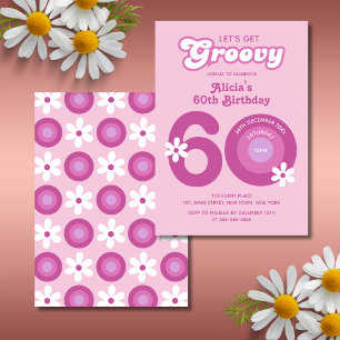 Retro Groovy Daisy Fet Rosa 60:e födelsedagen Inbjudningar