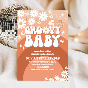 Retro Groovy Daisy Födelsedagsinbjudan Inbjudningar