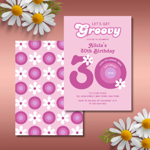 Retro Groovy Daisy Fold Rosa 30års födelsedag Inbjudningar