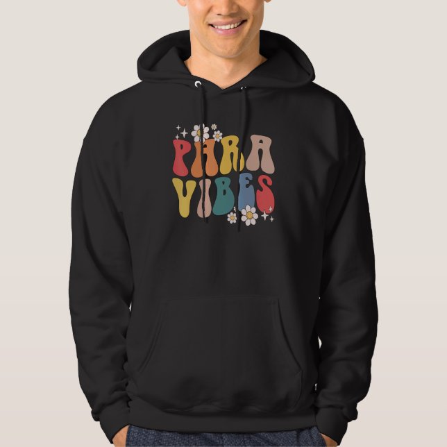 Retro Groovy Daisy Para Vibes First Day of School Hoodie (Framsida)