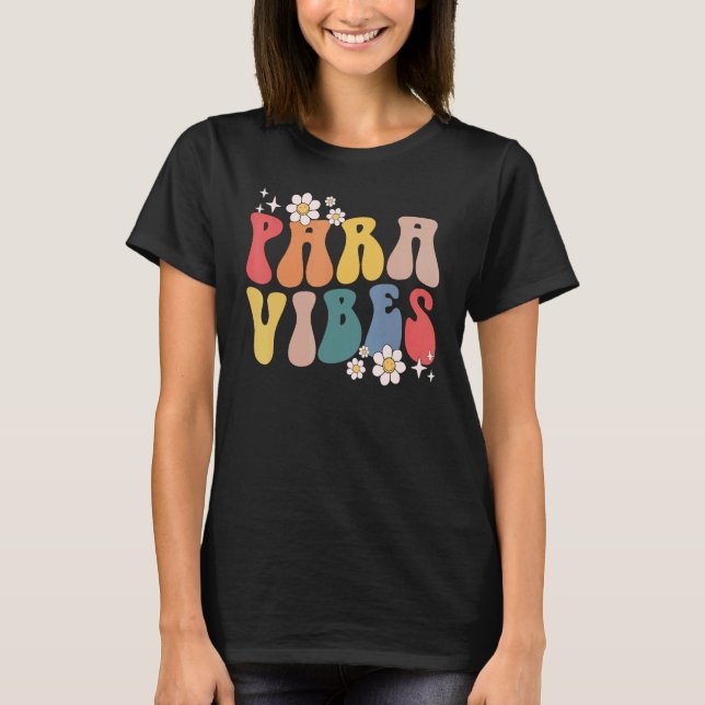 Retro Groovy Daisy Para Vibes First Day of School T Shirt (Framsida)