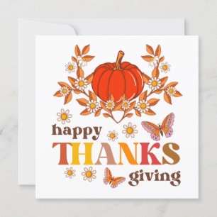 Retro Groovy Daisy Pumpkin Hippie Thanksgiving Kort