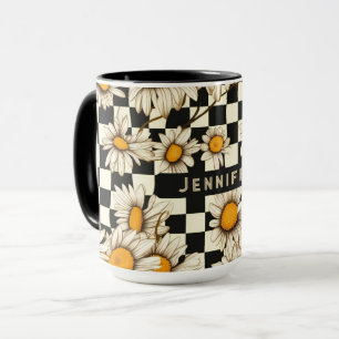 Retro Groovy Daisy Rutig Namngåva Mugg
