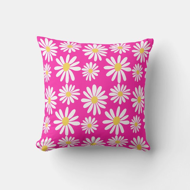 Retro Groovy Daisy Vår Daisy Mönster Rosa Kudde (Framsida)