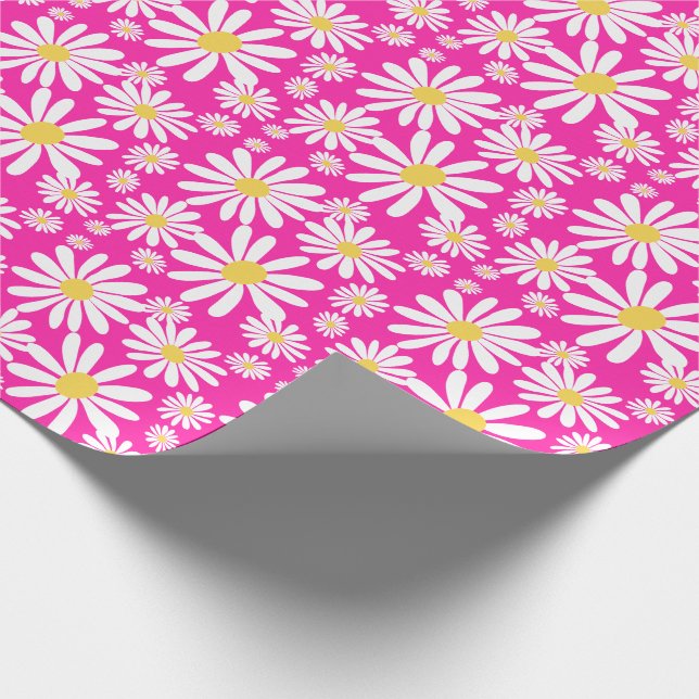 Retro Groovy Daisy Vår Daisy Mönster Rosa Presentpapper (Hörn)