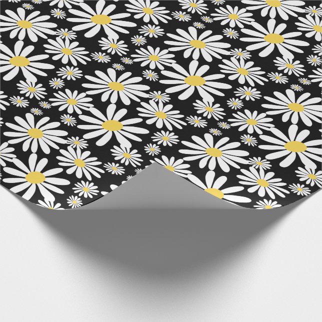 Retro Groovy Daisy Vår Mönster Black Presentpapper (Hörn)