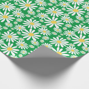 Retro Groovy Daisy Vår Mönster Kelly Grönt Presentpapper