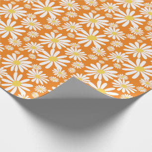 Retro Groovy Daisy Vår Mönster Orange Presentpapper