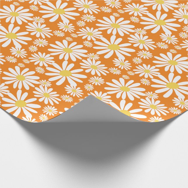 Retro Groovy Daisy Vår Mönster Orange Presentpapper (Hörn)
