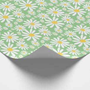 Retro Groovy Daisy Vår Mönster Sage Grönt Presentpapper