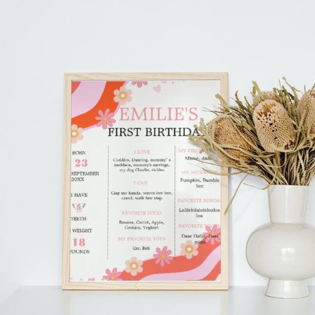 Retro Groovy DaisyBaby Underskrift 1:a födelsedage Poster (Skapare uppladdad)