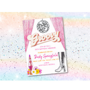 Retro Groovy Disco Birthday Helg Itinerary Inbjudningar
