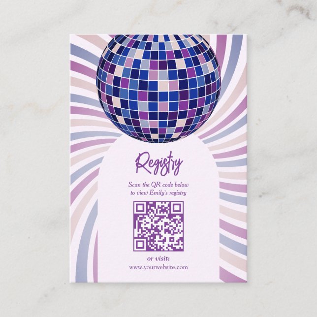 Retro Groovy Disco Bridal Shower Registry QR code Tilläggskort (Framsida)