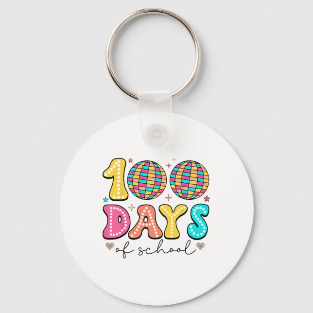 Retro Groovy Disco Byll 100 dagar skollärare Nyckelring (Framsida)