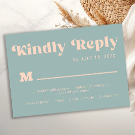 Retro groovy dusty blue bold typography wedding OSA kort