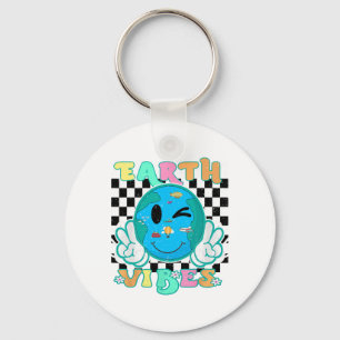 Retro Groovy Earth Vibes Earth Smile Womens Girls Nyckelring