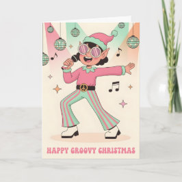 Retro Groovy Elf Merry Christmas Helgkort