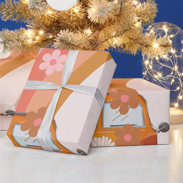 Retro Groovy, en Daisy Blomkapp Födelsedagsfest Presentpapper (Helgdagar)