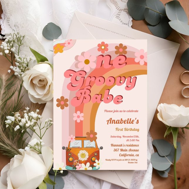 Retro Groovy en Daisy Flower Födelsedagsfest Inbjudningar (Skapare uppladdad)