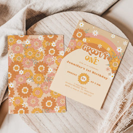 Retro groovy en könsneutral födelsedag inbjudningar